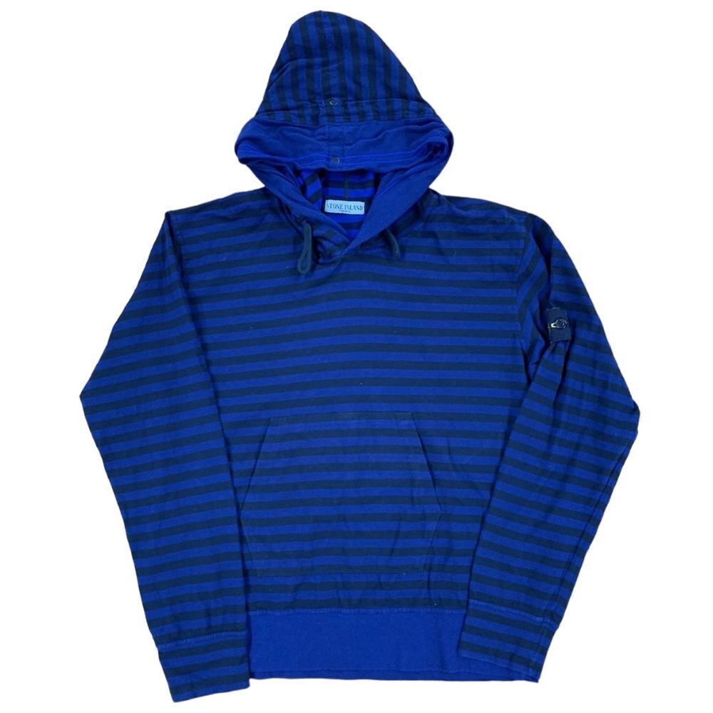 Stone Island S/S 2008 Blue/Black Striped Hooded Sweatshirt Size XL